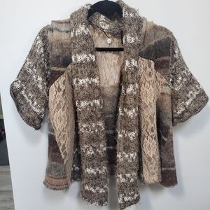 BKE Lace Cardigan Sweater Warm Browns Sz M